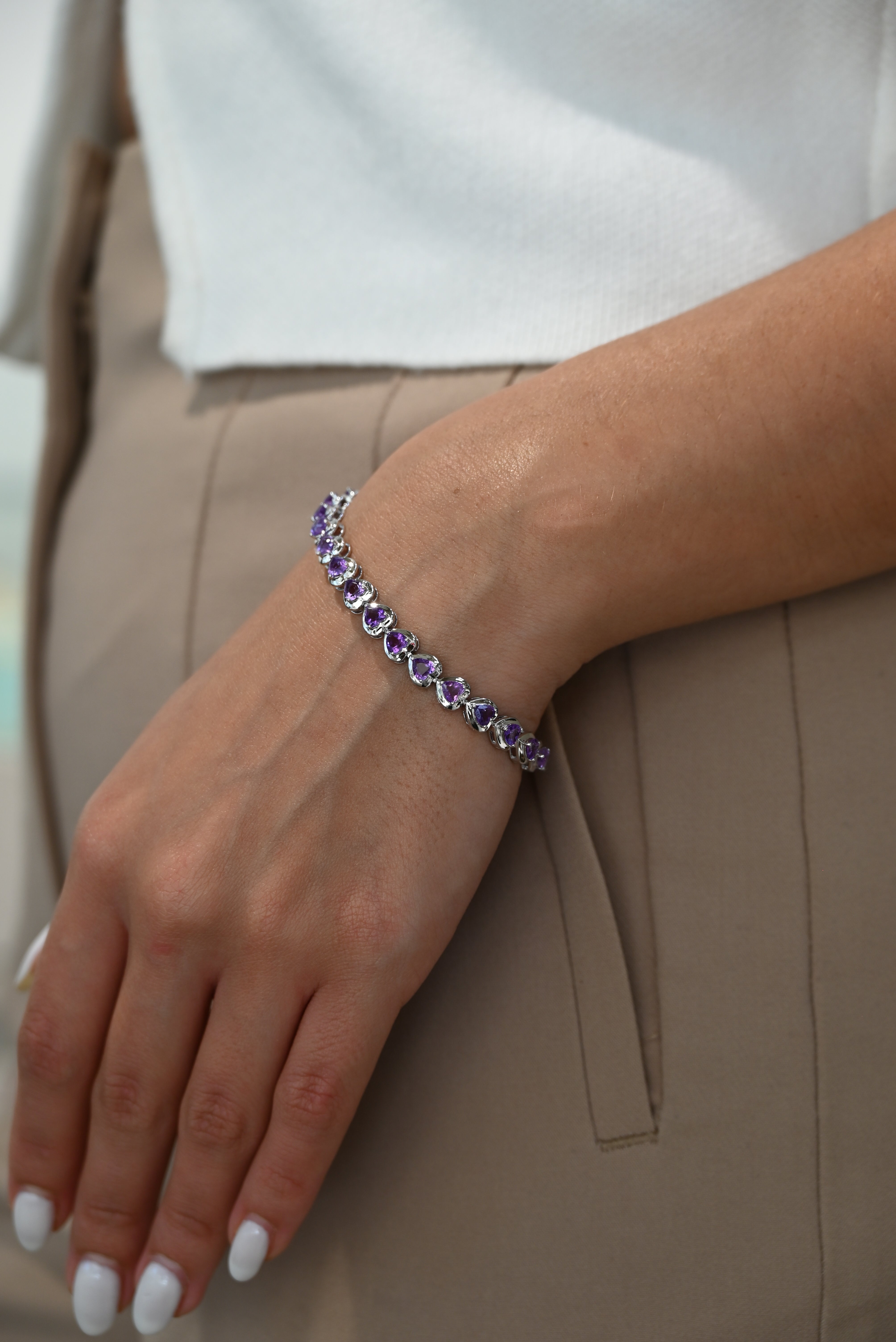Pulsera de Amatista en Forma de Corazón en Plata 925