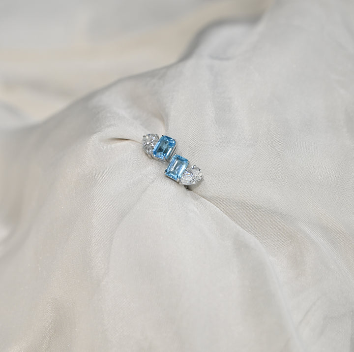 Aros Topacio Azul y Moissanite Toi et Moi en Plata 925