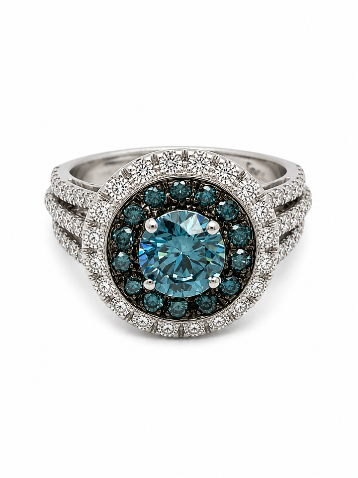 Anillo Halo Diamante Azul en Platino | Diamantes de Laboratorio IGI