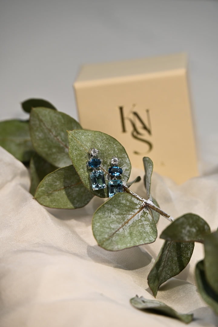 Aros Colgantes de Topacio Azul y Moissanite en Plata 925