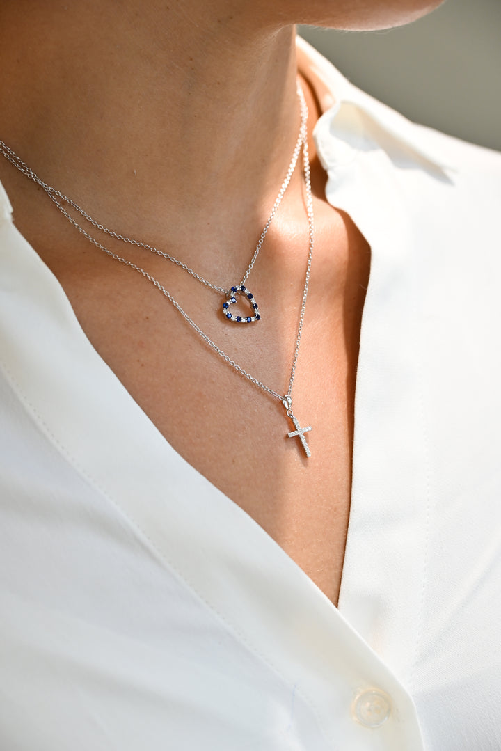 Collar Corazón de Zafiros y Diamantes en Plata