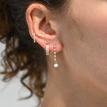 Aros de Tenis con Diamantes de Laboratorio y Perlas de Agua Dulce en Oro 14K