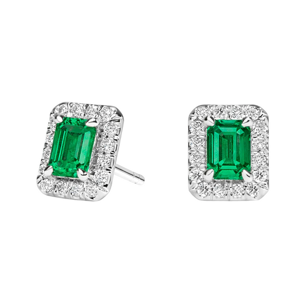 Aros de Esmeralda Lab en Plata 925 con Halo Brillante