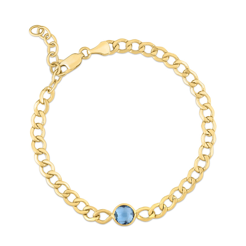 Pulsera de Oro 14K Cadena y Topacio Azul