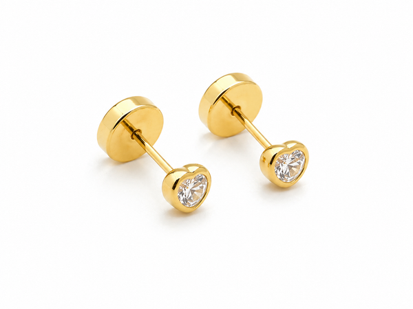 Aros Abridores de Bebé en Oro 18K con Circón y Bisel
