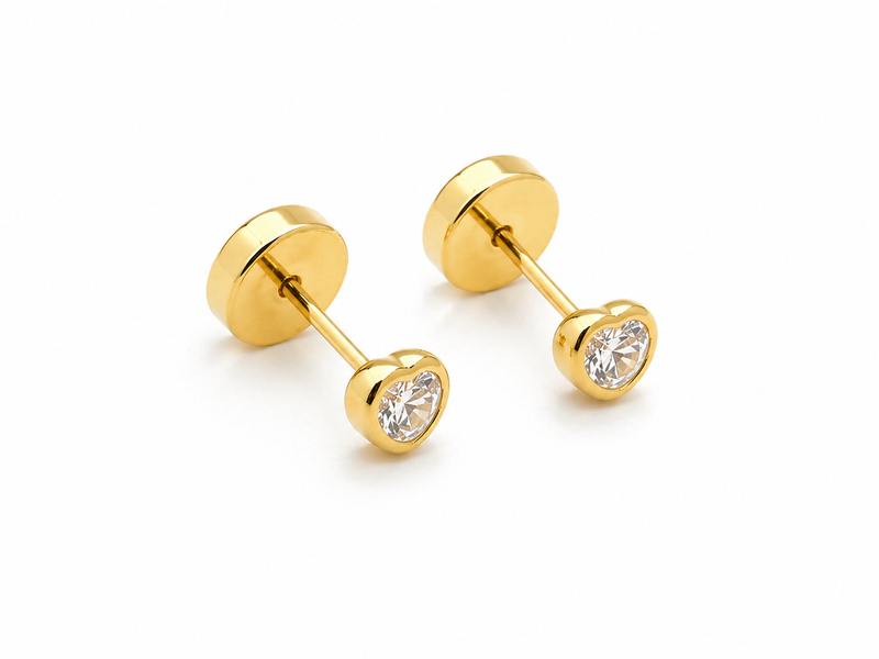 Aros Abridores de Bebé en Oro 18K con Circón y Bisel