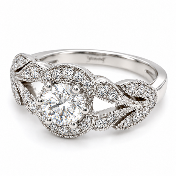 Anillo Solitario Vintage Floral con Diamante de Laboratorio 0.70 ct