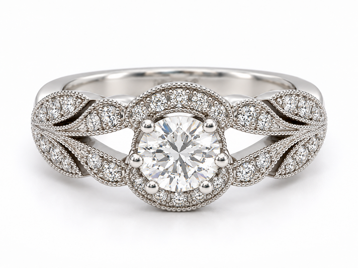 Anillo Solitario Vintage Floral con Diamante de Laboratorio 0.70 ct