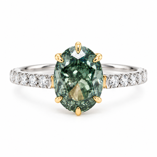 Anillo Solitario Pavé con Diamante Verde Fancy Green de Laboratorio 3.16 ct