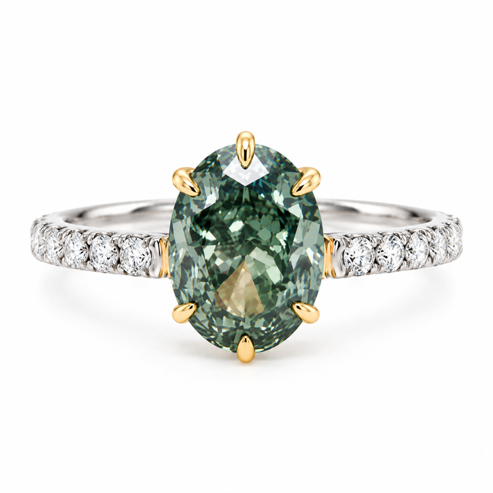 Anillo Solitario Pavé con Diamante Verde Fancy Green de Laboratorio 3.16 ct