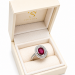 Anillo Halo Rodolita y Diamantes en Platino | Diseño Clásico Oval