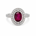 Anillo Halo Rodolita y Diamantes en Platino | Diseño Clásico Oval