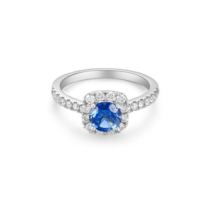 Anillo de Compromiso halo cojín de topacio london blue