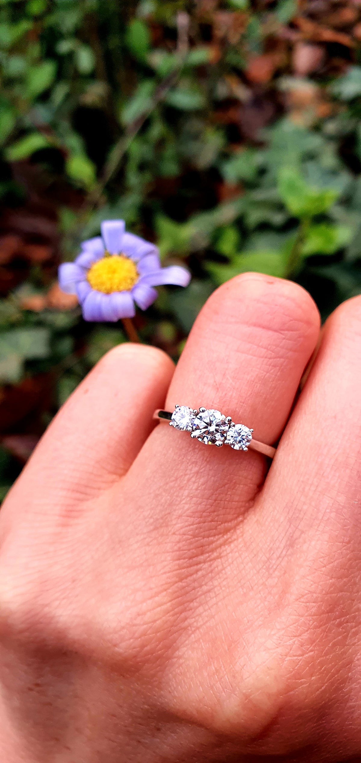 Anillo de Compromiso de Diamantes Tres Piedras Cross