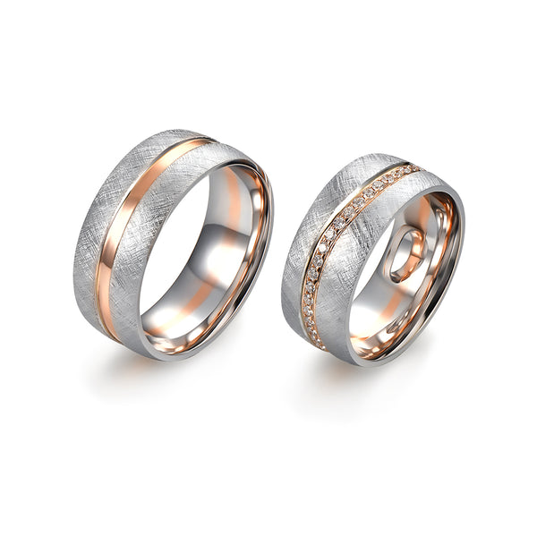 Argolla de Matrimonio bicolor textura y diamantes