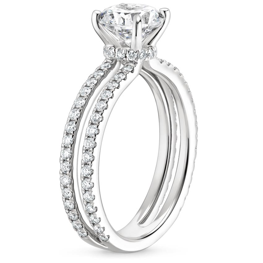 Anillo de compromiso Solitario Pave Doble Cintillo