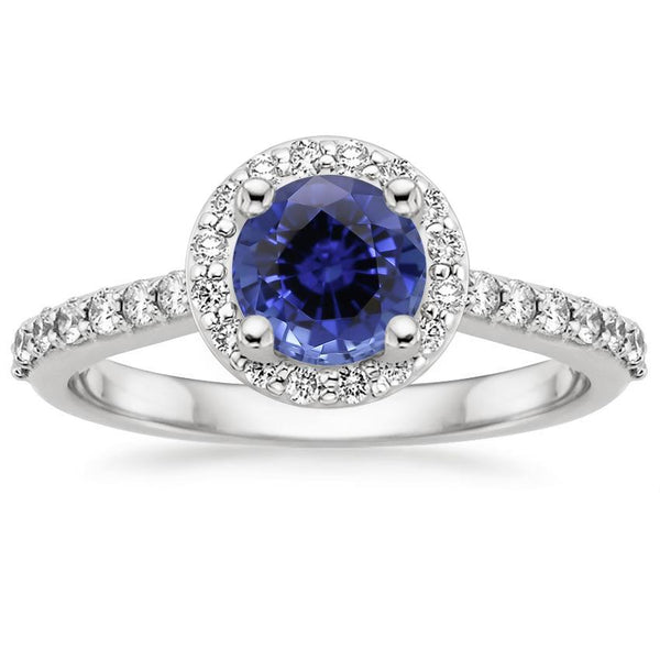 Anillo de compromiso Zafiro Azul Halo Clásico