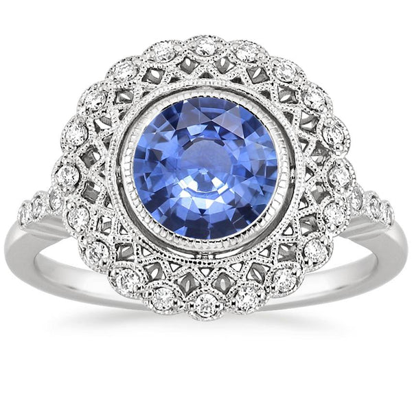anillo Vintage Diamante Azul